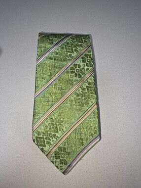 Paul Smith Lime Green Jacquard Classic Neck Tie Multicolor Stripe